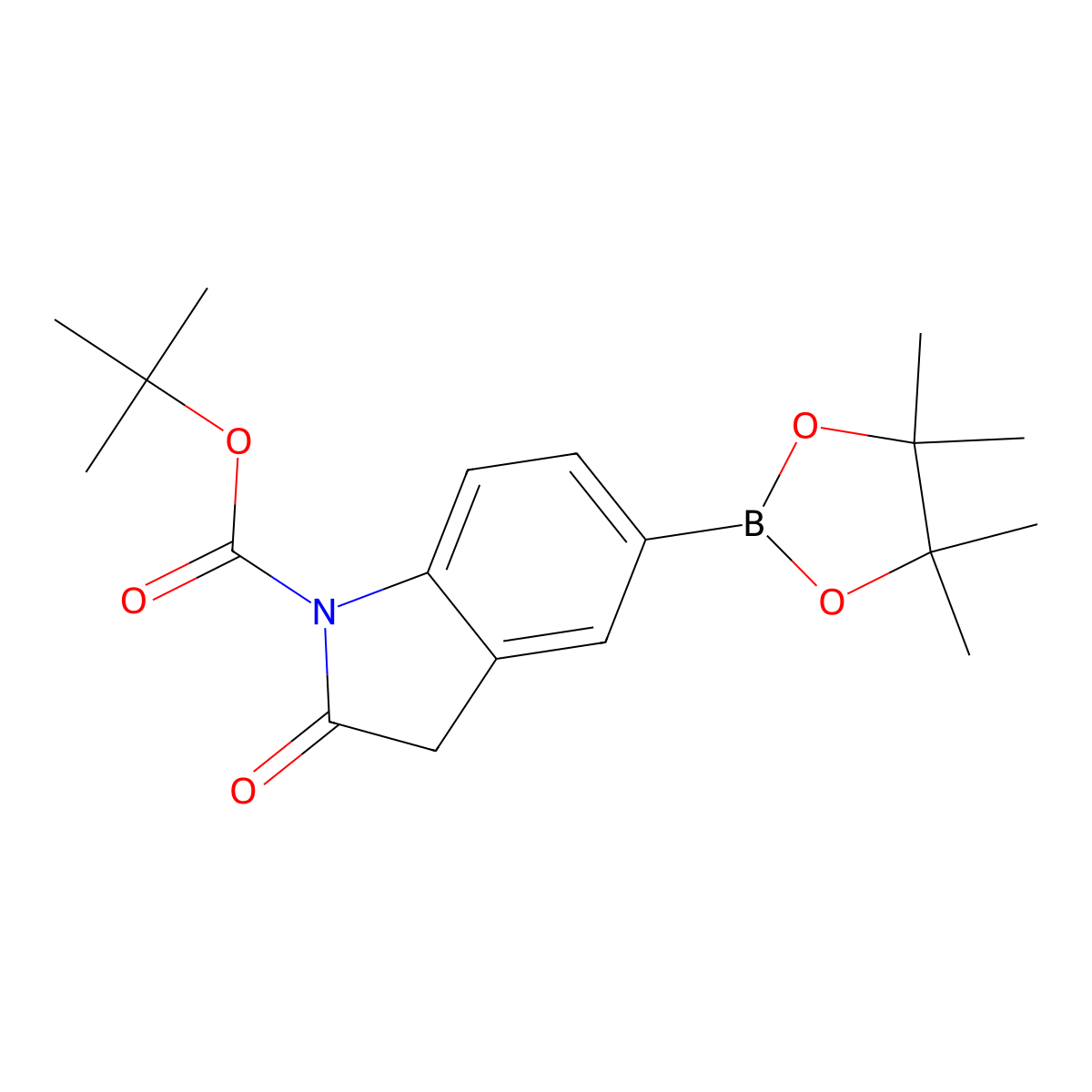 tert-Butyl 2-oxo-5-(4,4,5,5-tetramethyl-1,3,2-dioxaborolan-2-yl)indoline-1-carboxylate molecular structure, CAS 2096332-45-3