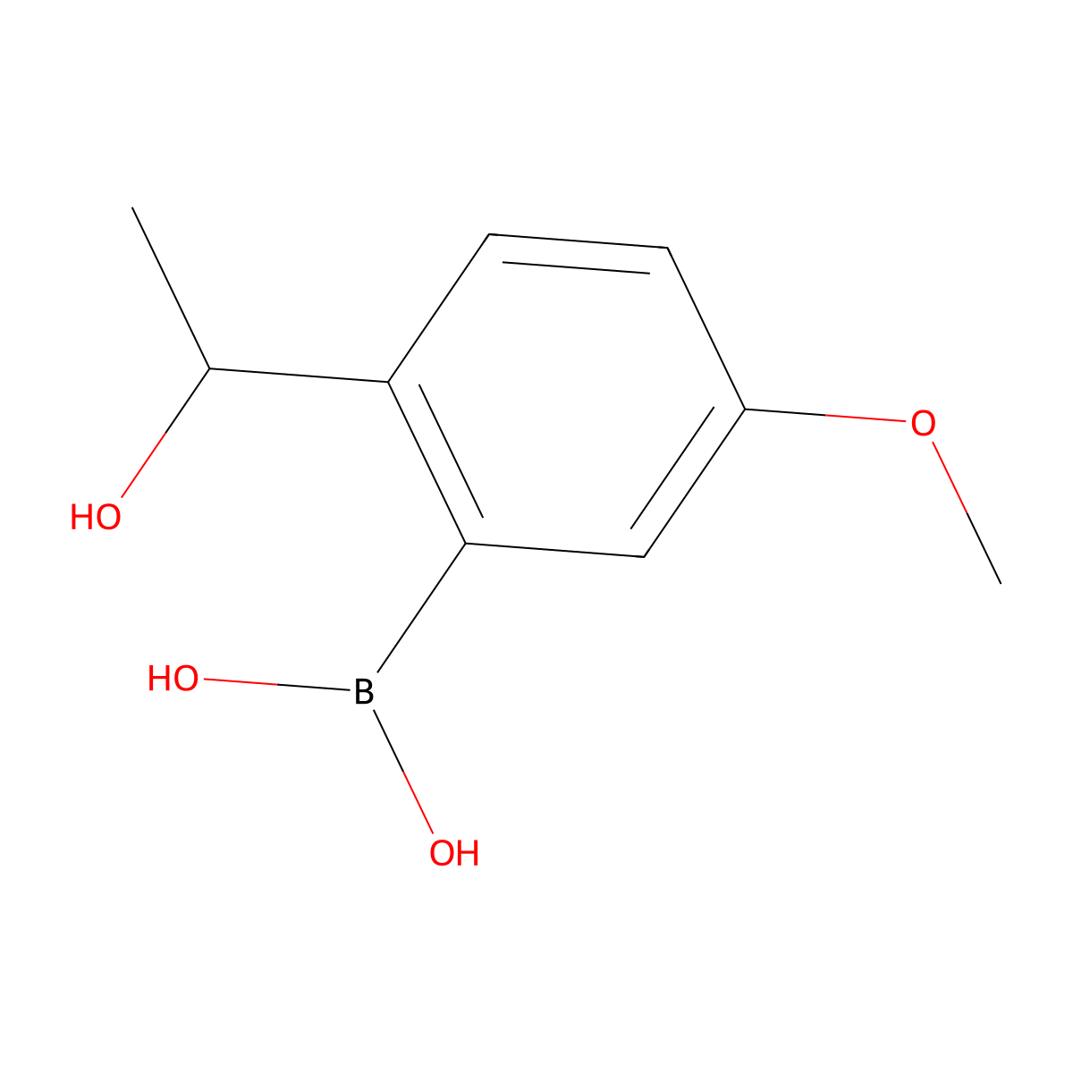 2-(1-Hydroxyethyl)-5-methoxyphenylboronic acid molecular structure, CAS 2096332-52-2