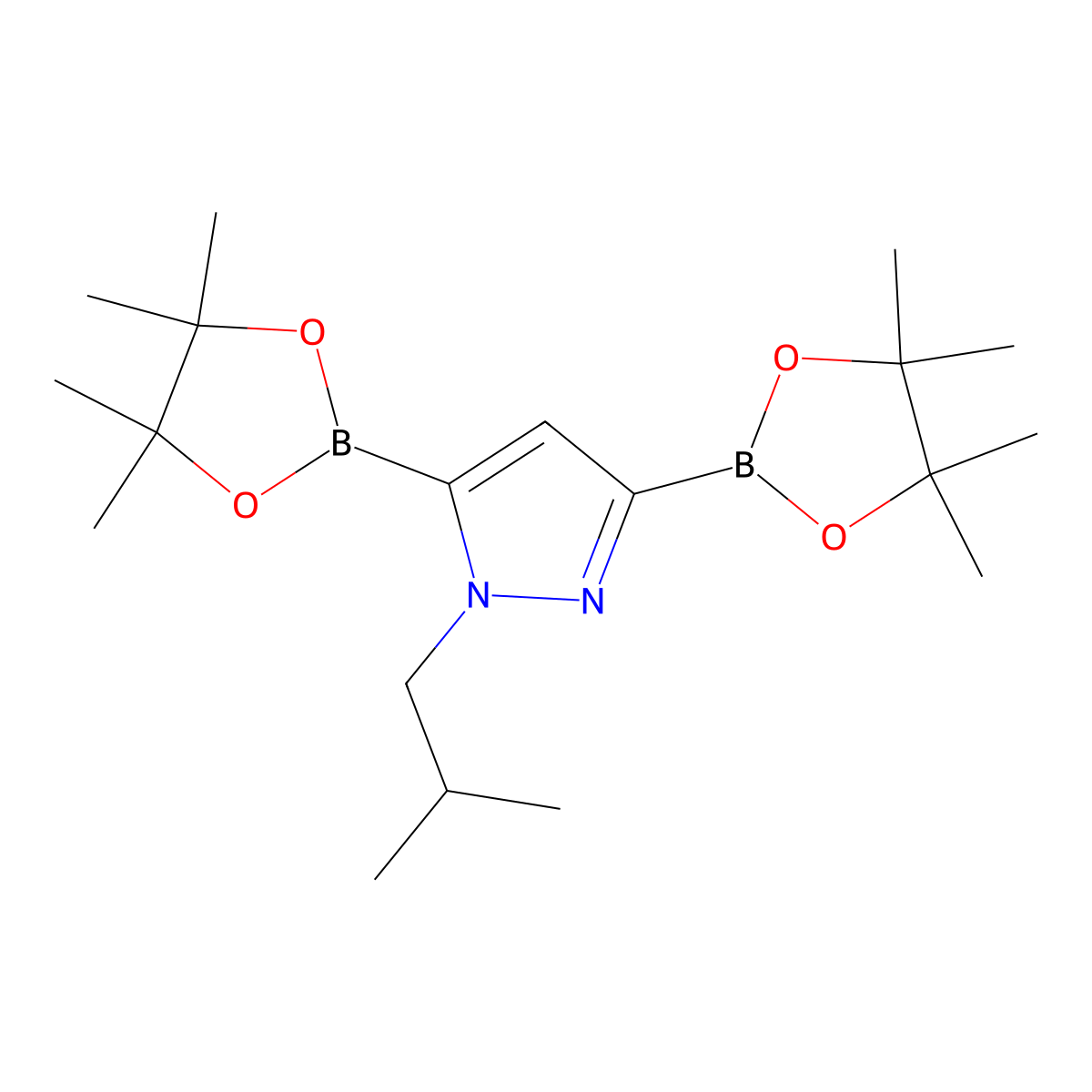 1-isobutyl-3,5-bis(4,4,5,5-tetramethyl-1,3,2-dioxaborolan-2-yl)-1H-pyrazole molecular structure, CAS 2096332-54-4