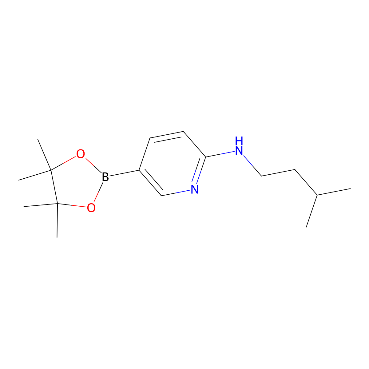 N-Isopentyl-5-(4,4,5,5-tetramethyl-1,3,2-dioxaborolan-2-yl)pyridin-2-amine molecular structure, CAS 2096332-90-8