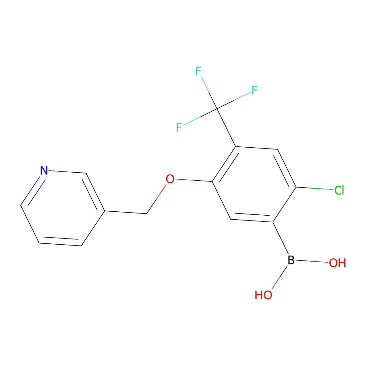 [2-Chloro-5-(pyridin-3-ylmethoxy)-4-(trifluoromethyl)phenyl]boronic acid molecular structure, CAS 2096333-03-6