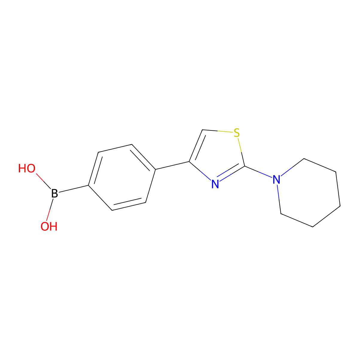 (4-(2-(Piperidin-1-yl)thiazol-4-yl)phenyl)boronic acid molecular structure, CAS 2096333-74-1