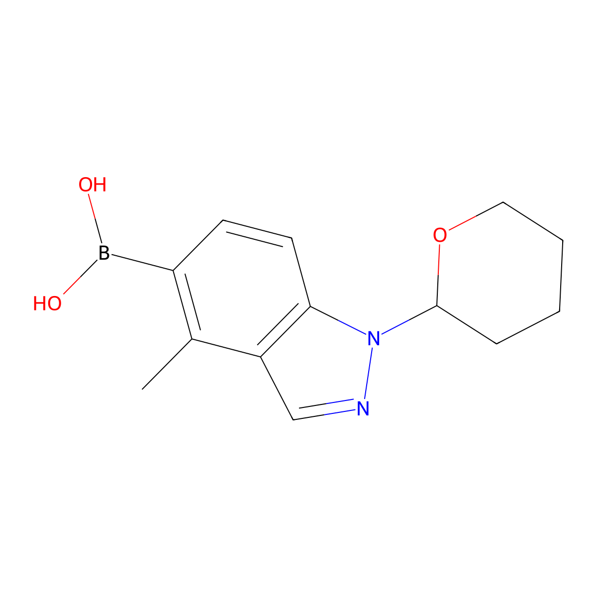 (4-Methyl-1-(tetrahydro-2H-pyran-2-yl)-1H-indazol-5-yl)boronic acid molecular structure, CAS 2096333-78-5