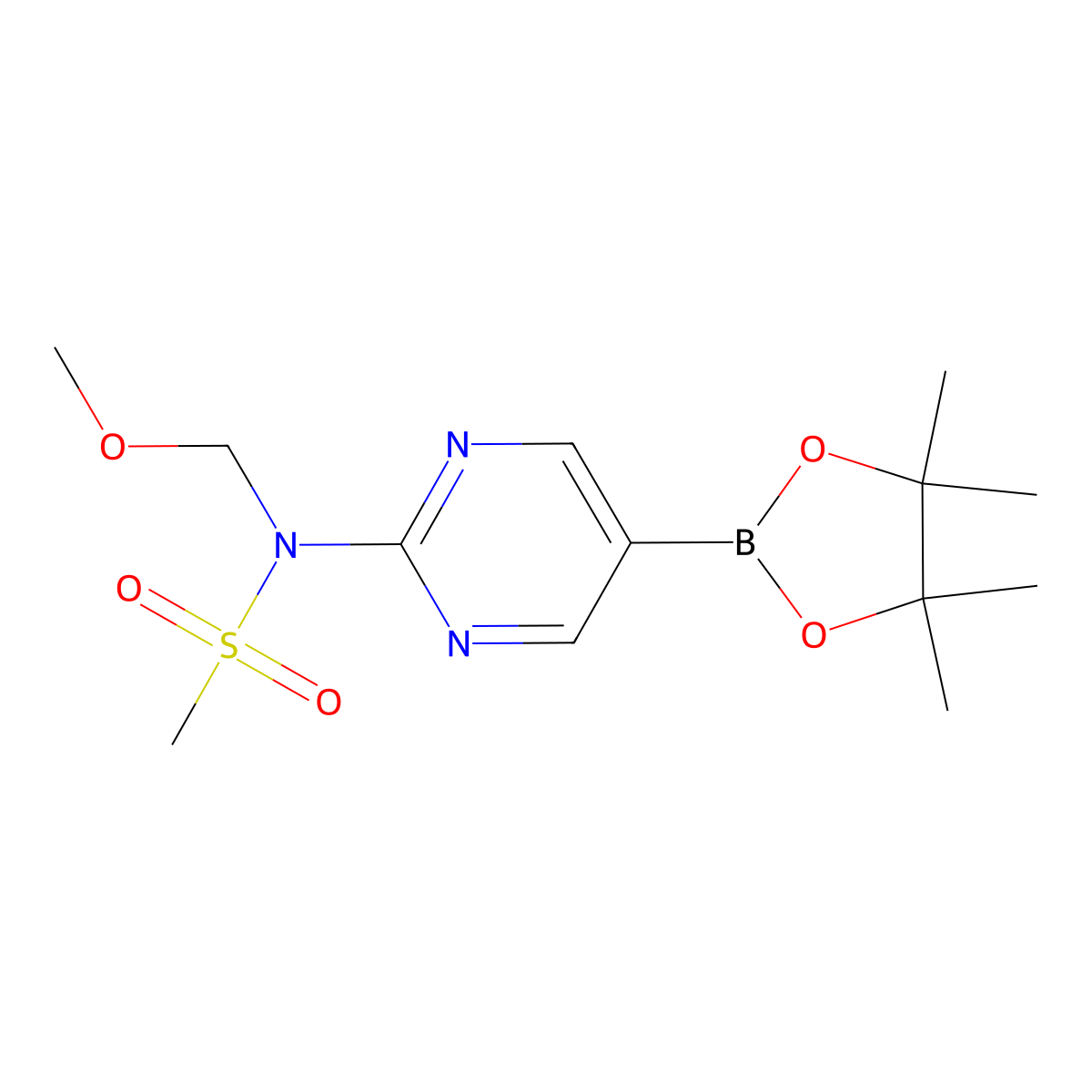 N-(Methoxymethyl)-N-(5-(4,4,5,5-tetramethyl-1,3,2-dioxaborolan-2-yl)pyrimidin-2-yl)methanesulfonamide molecular structure, CAS 2096333-95-6
