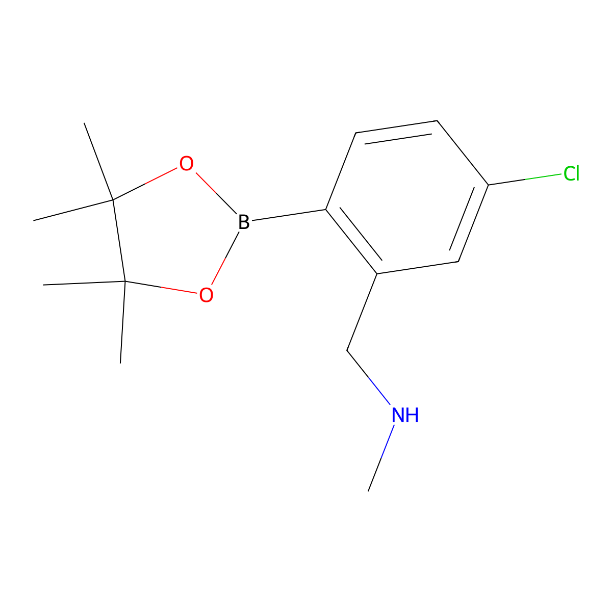 1-(5-Chloro-2-(4,4,5,5-tetramethyl-1,3,2-dioxaborolan-2-yl)phenyl)-N-methylmethanamine molecular structure, CAS 2096333-97-8