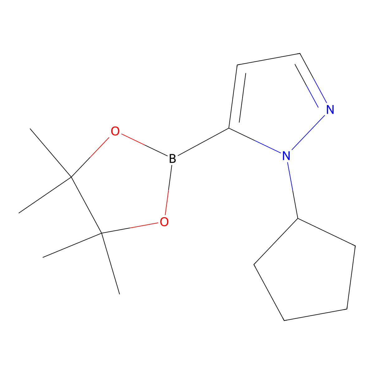 1-cyclopentyl-5-(4,4,5,5-tetramethyl-1,3,2-dioxaborolan-2-yl)-1H-pyrazole molecular structure, CAS 2096334-27-7