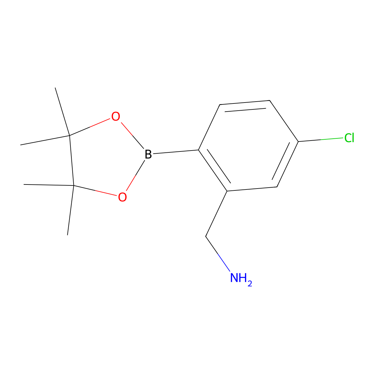 4-Chloro-2-(aminomethyl)phenylboronic acid, pinacol ester molecular structure, CAS 2096334-39-1
