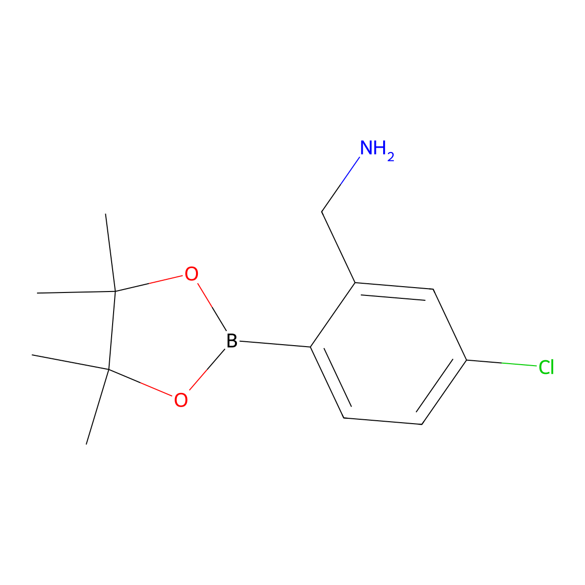 4-Chloro-2-(aminomethyl)phenylboronic acid, pinacol ester molecular structure, CAS 2096334-39-1