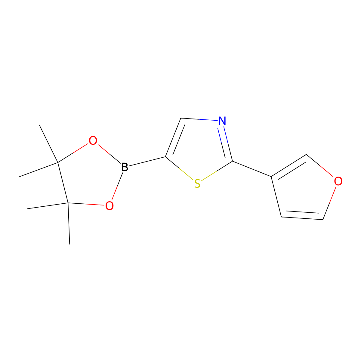 2-(Furan-3-yl)-5-(4,4,5,5-tetramethyl-1,3,2-dioxaborolan-2-yl)thiazole molecular structure, CAS 2096334-43-7