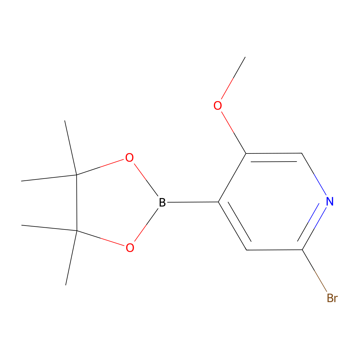2-Bromo-5-methoxy-4-(4,4,5,5-tetramethyl-1,3,2-dioxaborolan-2-yl)pyridine molecular structure, CAS 2096334-49-3