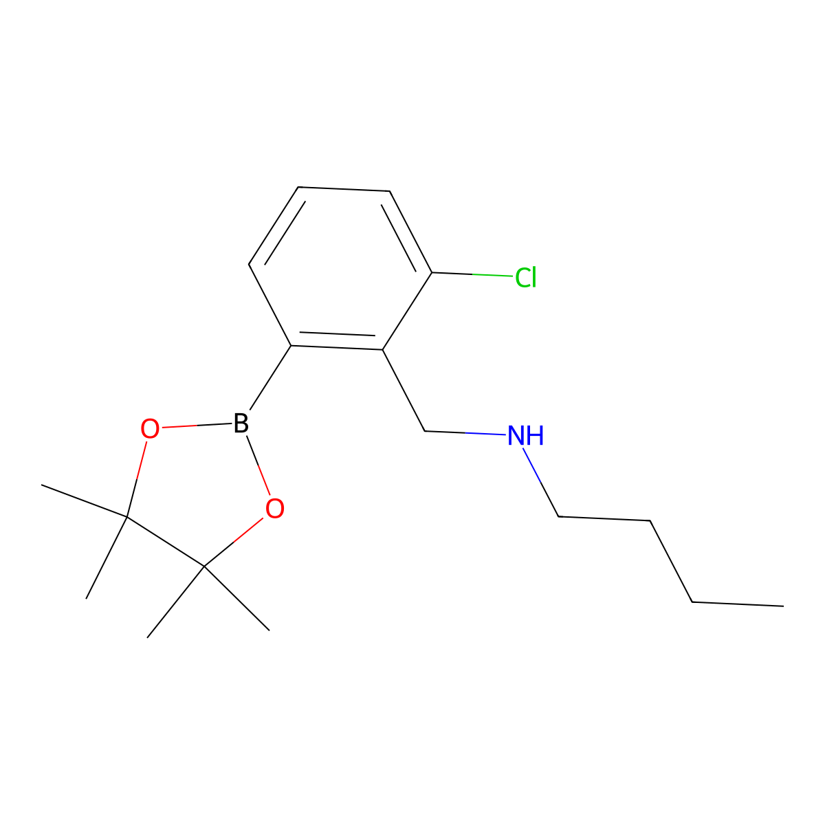 N-(2-Chloro-6-(4,4,5,5-tetramethyl-1,3,2-dioxaborolan-2-yl)benzyl)butan-1-amine molecular structure, CAS 2096334-51-7