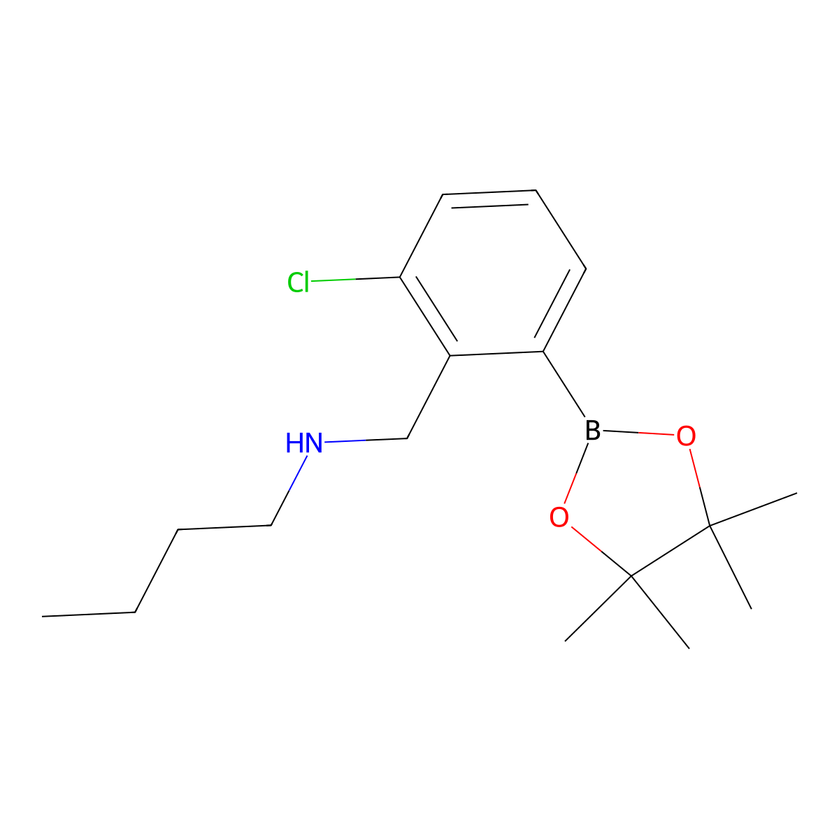 N-(2-Chloro-6-(4,4,5,5-tetramethyl-1,3,2-dioxaborolan-2-yl)benzyl)butan-1-amine molecular structure, CAS 2096334-51-7