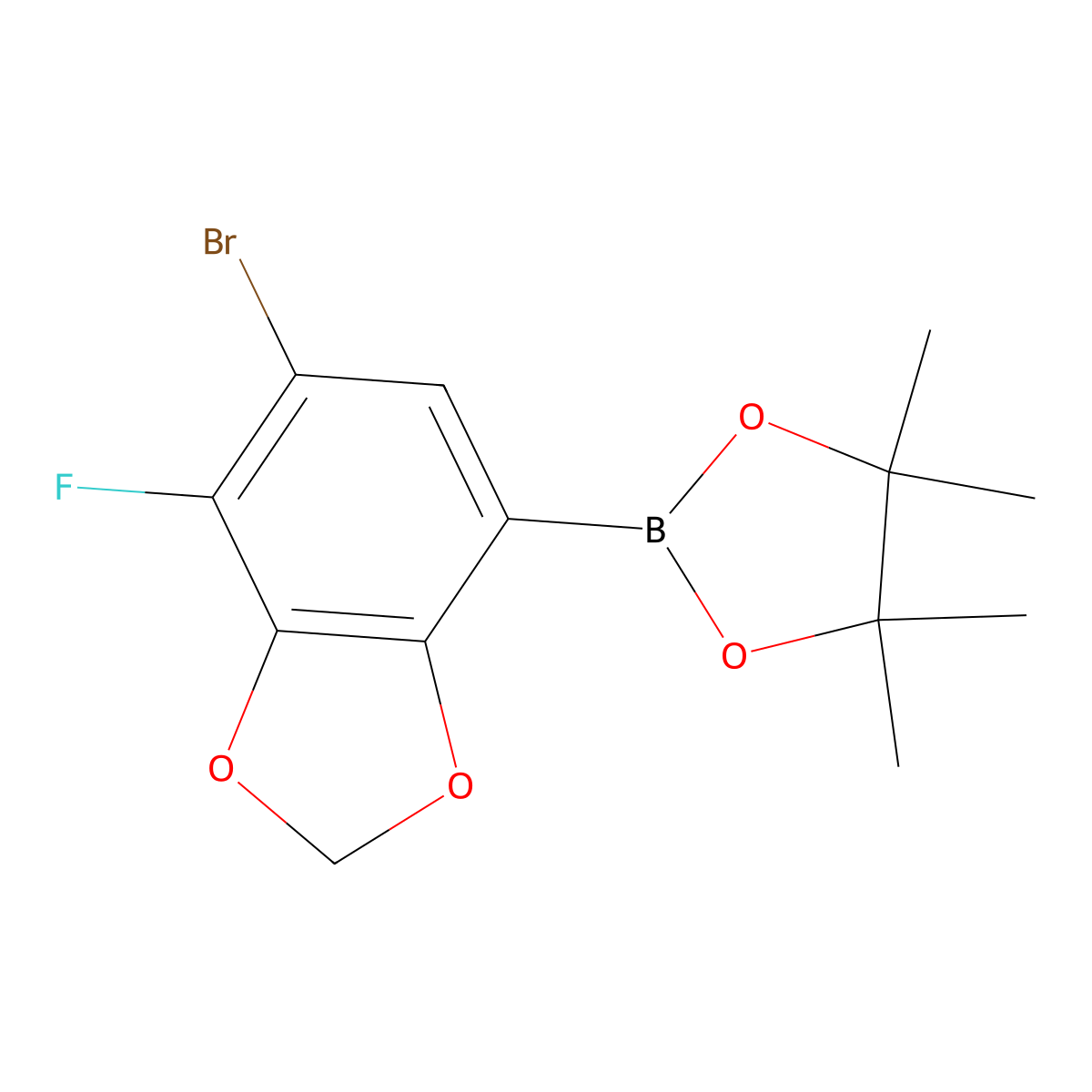 5-Bromo-4-fluoro-2,3-methylenedioxyphenylboronic acid, pinacol ester molecular structure, CAS 2096334-54-0
