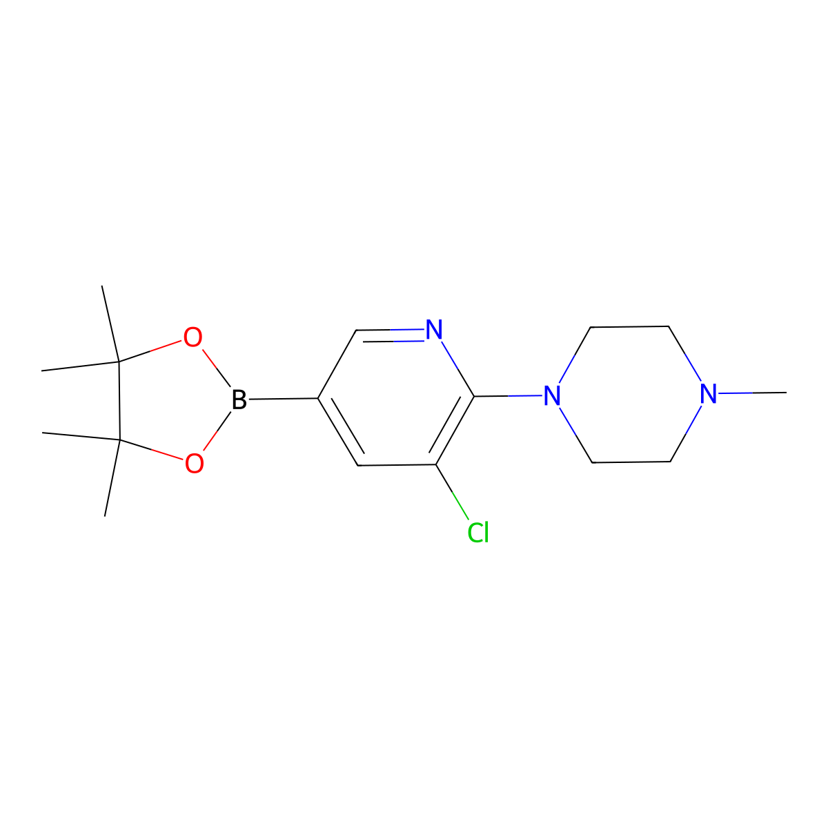 1-(3-Chloro-5-(4,4,5,5-tetramethyl-1,3,2-dioxaborolan-2-YL)pyridin-2-YL)-4-methylpiperazine molecular structure, CAS 2096334-60-8