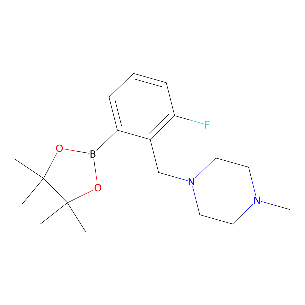 1-(2-Fluoro-6-(4,4,5,5-tetramethyl-1,3,2-dioxaborolan-2-yl)benzyl)-4-methylpiperazine molecular structure, CAS 2096334-61-9
