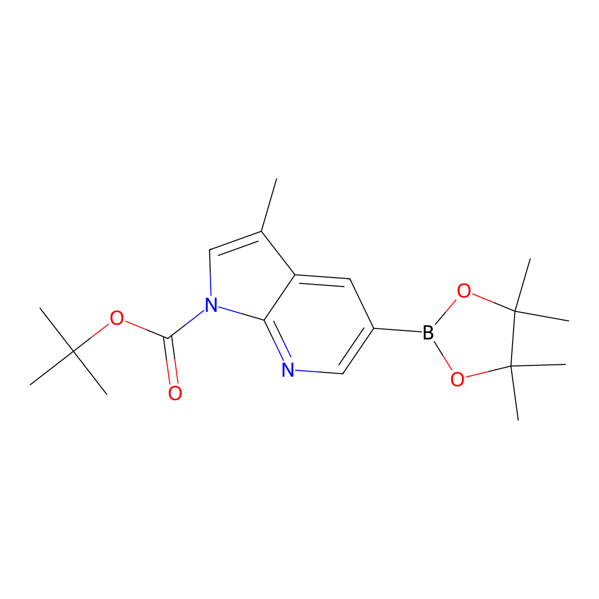 tert-Butyl 3-methyl-5-(tetramethyl-1,3,2-dioxaborolan-2-yl)pyrrolo[2,3-b]pyridine-1-carboxylate molecular structure, CAS 2096334-73-3