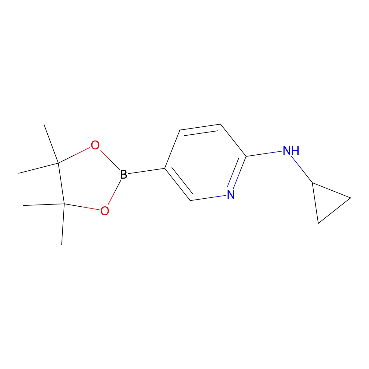 N-Cyclopropyl-5-(4,4,5,5-tetramethyl-1,3,2-dioxaborolan-2-YL)pyridin-2-amine molecular structure, CAS 2096334-77-7