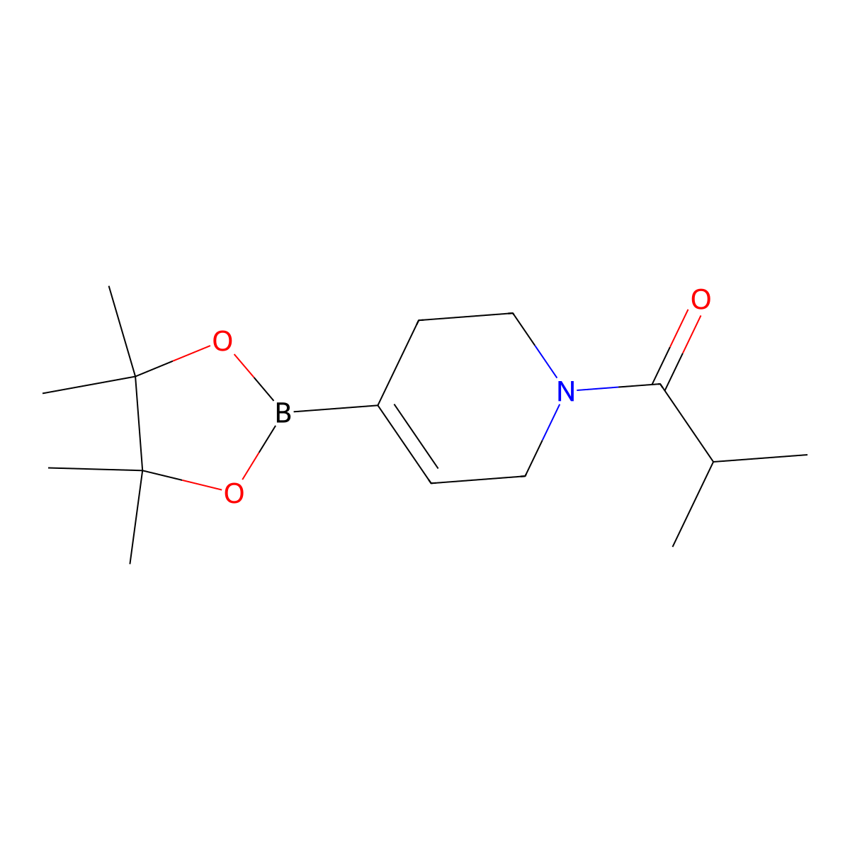 1-Isobutyryl-5,6-dihydro-2H-pyridine-4-boronic acid, pinacol ester molecular structure, CAS 2096334-79-9