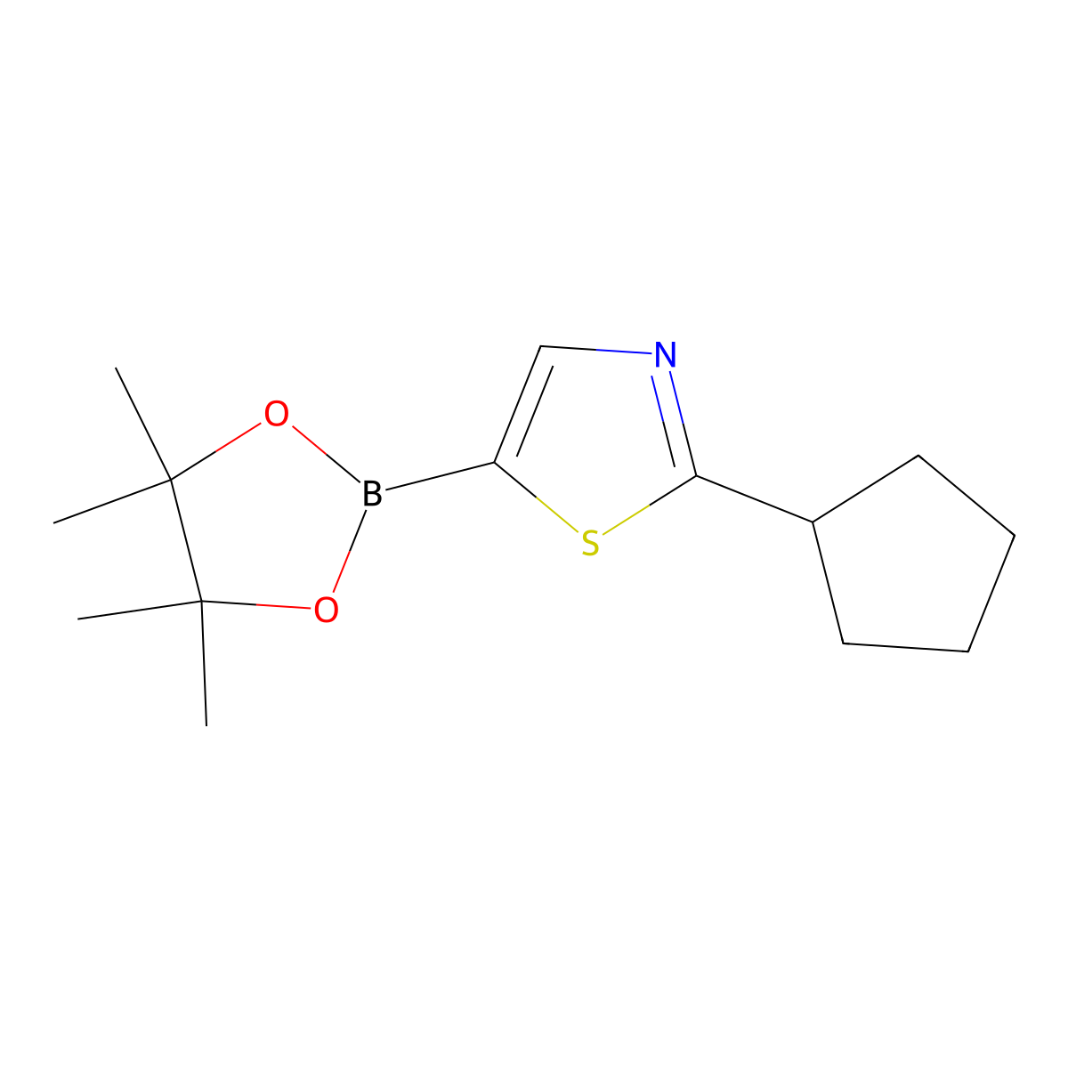 2-Cyclopentyl-5-(4,4,5,5-tetramethyl-1,3,2-dioxaborolan-2-yl)thiazole molecular structure, CAS 2096335-20-3