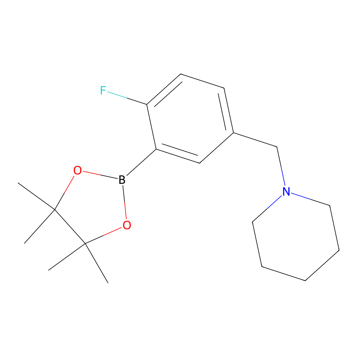 1-(4-Fluoro-3-(4,4,5,5-tetramethyl-1,3,2-dioxaborolan-2-yl)benzyl)piperidine molecular structure, CAS 2096335-83-8