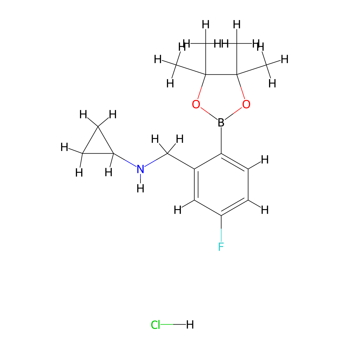 4-Fluoro-2-(N-cyclopropylaminomethyl)phenylboronic acid pinacol ester, hcl molecular structure, CAS 2096335-87-2
