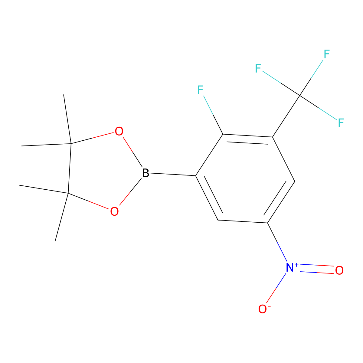 2-(2-Fluoro-5-nitro-3-(trifluoromethyl)phenyl)-4,4,5,5-tetramethyl-1,3,2-dioxaborolane molecular structure, CAS 2096336-43-3