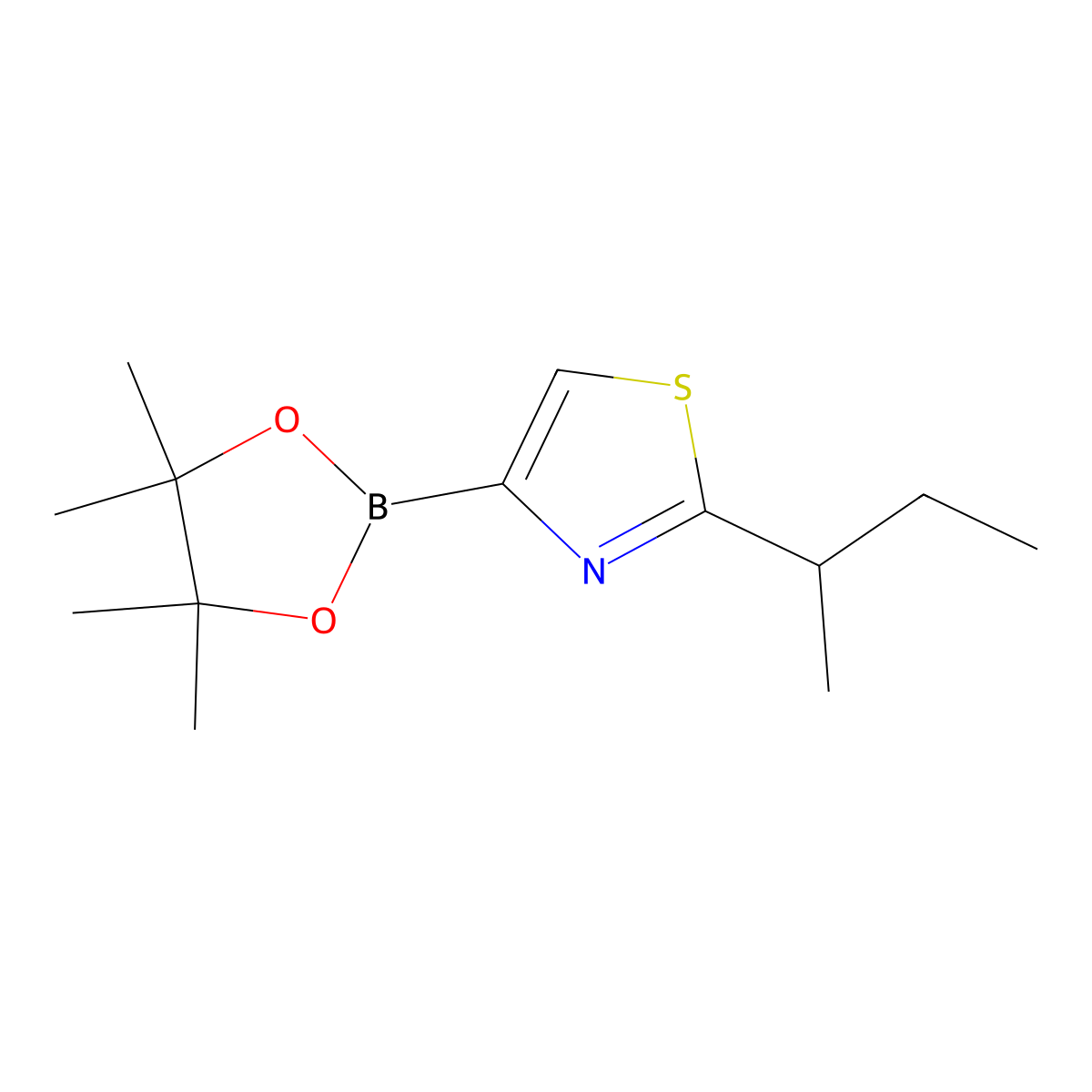 2-(sec-Butyl)-4-(4,4,5,5-tetramethyl-1,3,2-dioxaborolan-2-yl)thiazole molecular structure, CAS 2096336-56-8