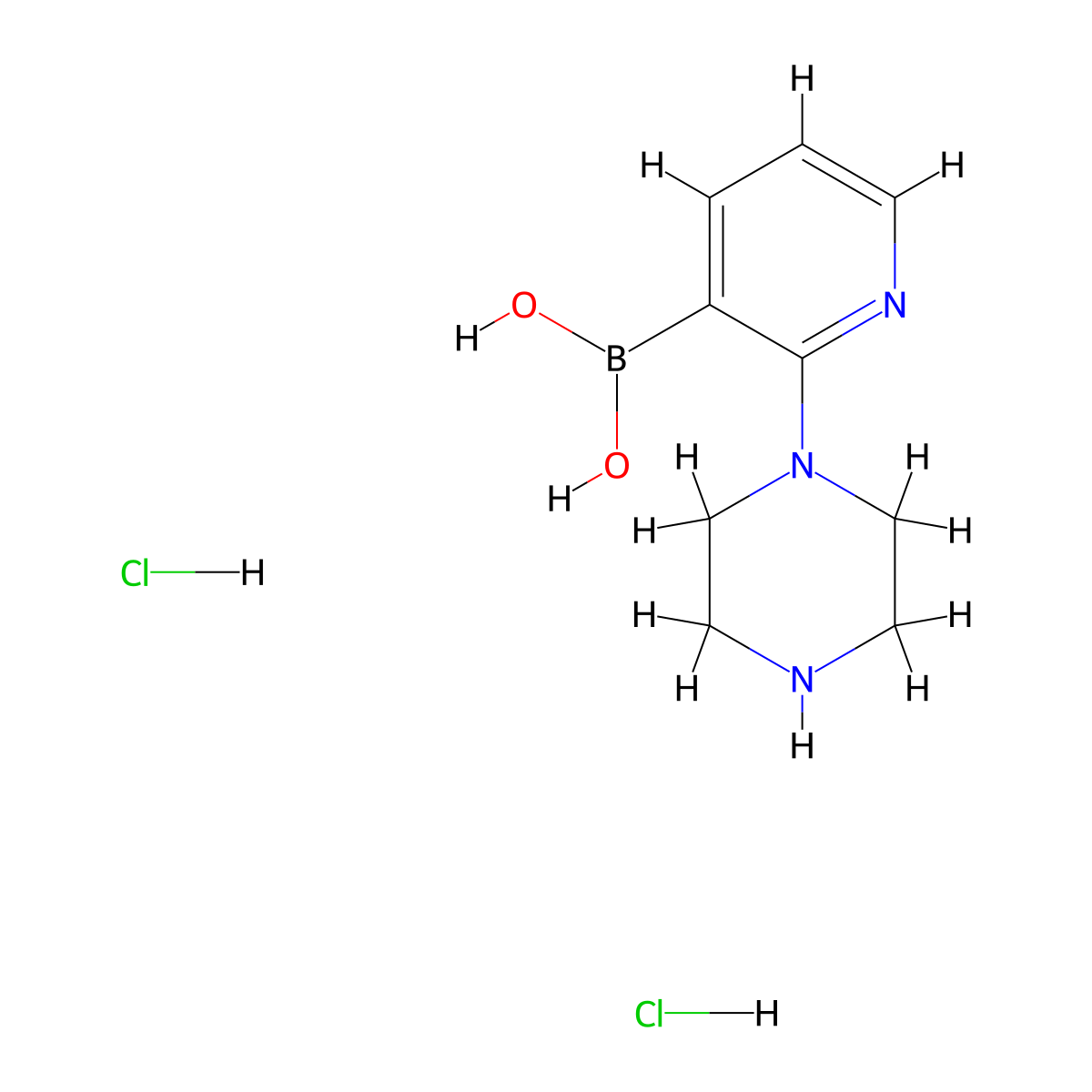 (2-(Piperazin-1-yl)pyridin-3-yl)boronic acid dihydrochloride molecular structure, CAS 2096336-81-9