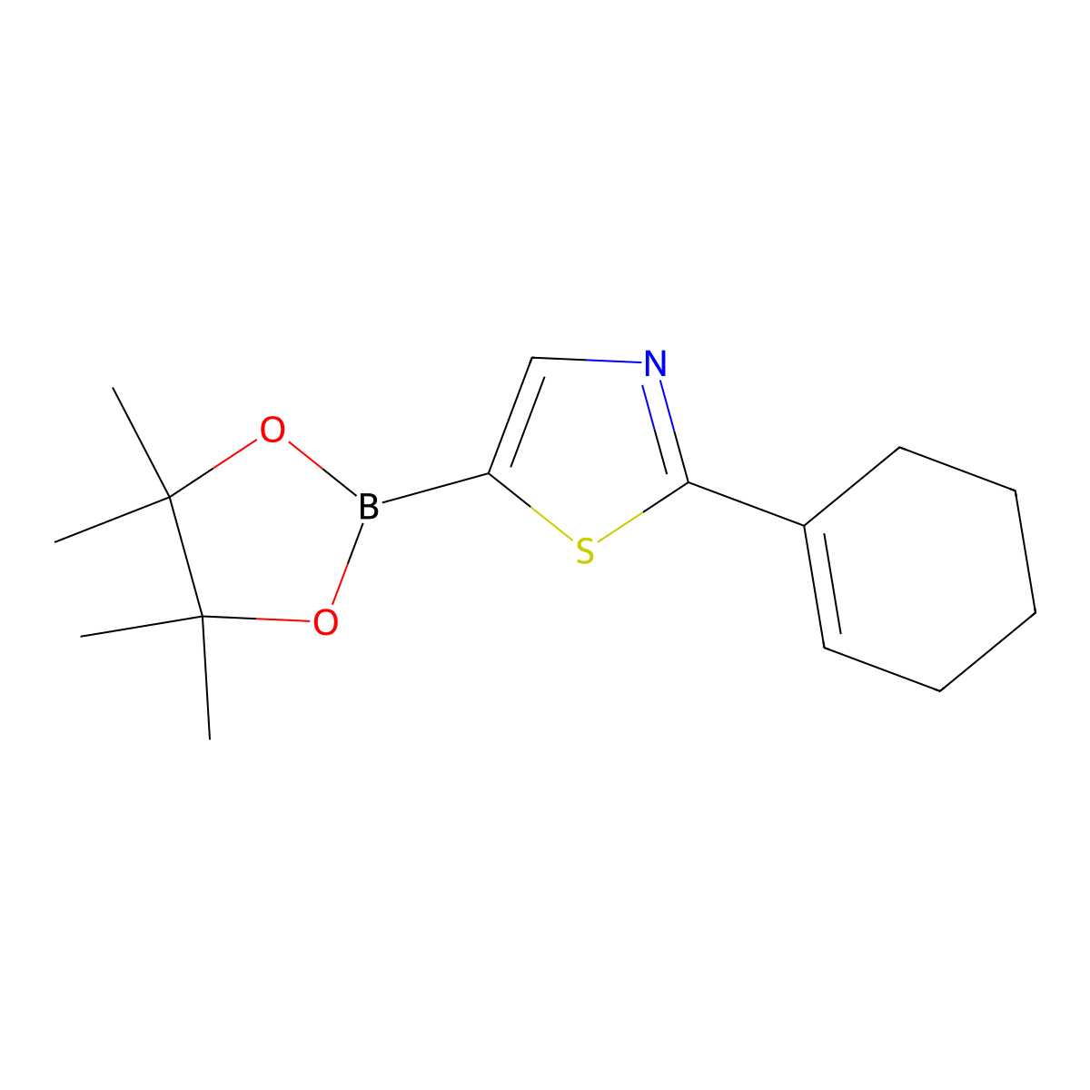 2-(Cyclohex-1-en-1-yl)-5-(4,4,5,5-tetramethyl-1,3,2-dioxaborolan-2-yl)thiazole molecular structure, CAS 2096336-87-5