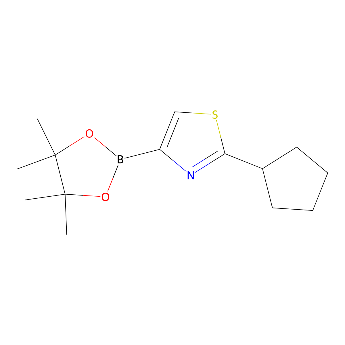 2-Cyclopentyl-4-(4,4,5,5-tetramethyl-1,3,2-dioxaborolan-2-yl)thiazole molecular structure, CAS 2096336-90-0