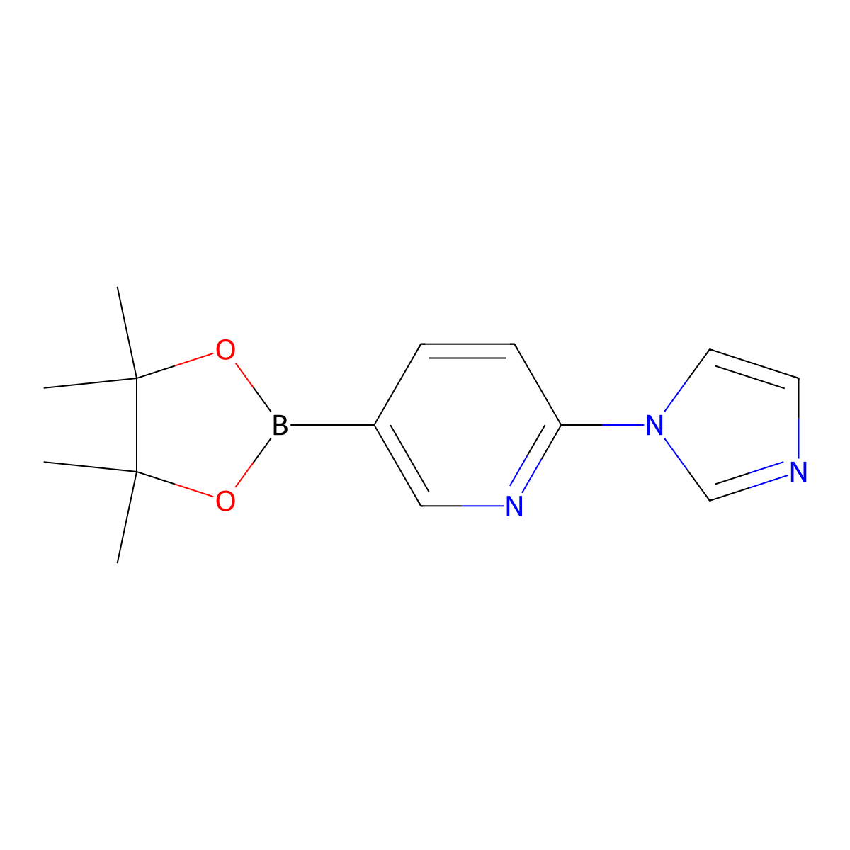 2-(1H-Imidazol-1-YL)-5-(4,4,5,5-tetramethyl-1,3,2-dioxaborolan-2-YL)pyridine molecular structure, CAS 2096337-09-4