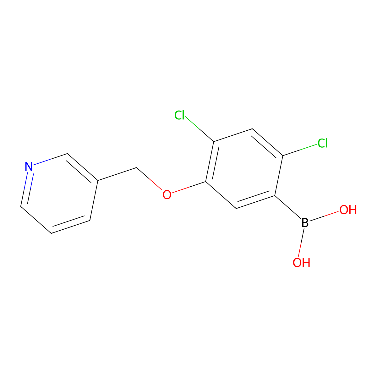 2,4-Dichloro-5-(pyridin-3-ylmethoxy)phenylboronic acid molecular structure, CAS 2096337-24-3