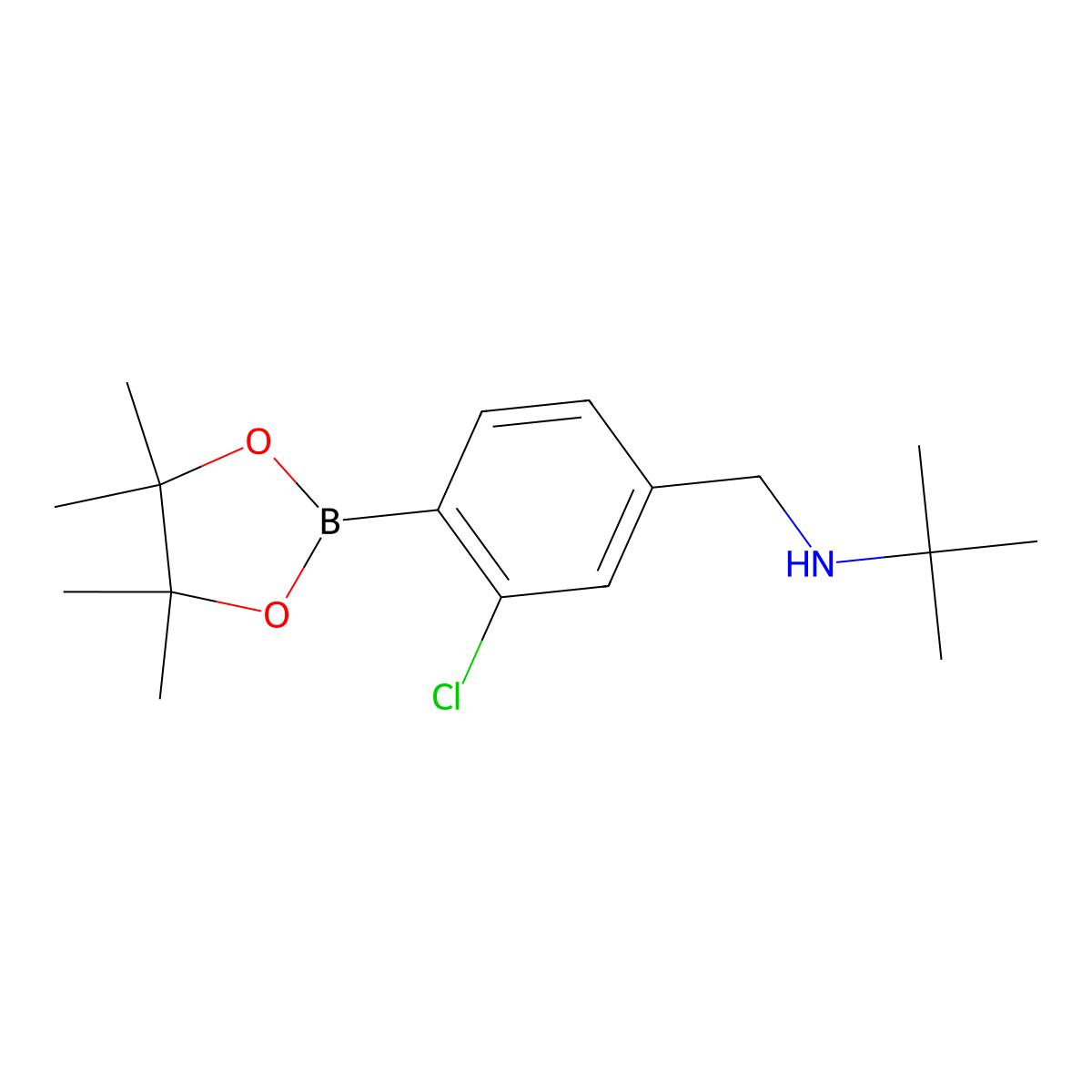 N-(3-Chloro-4-(4,4,5,5-tetramethyl-1,3,2-dioxaborolan-2-yl)benzyl)-2-methylpropan-2-amine molecular structure, CAS 2096337-36-7