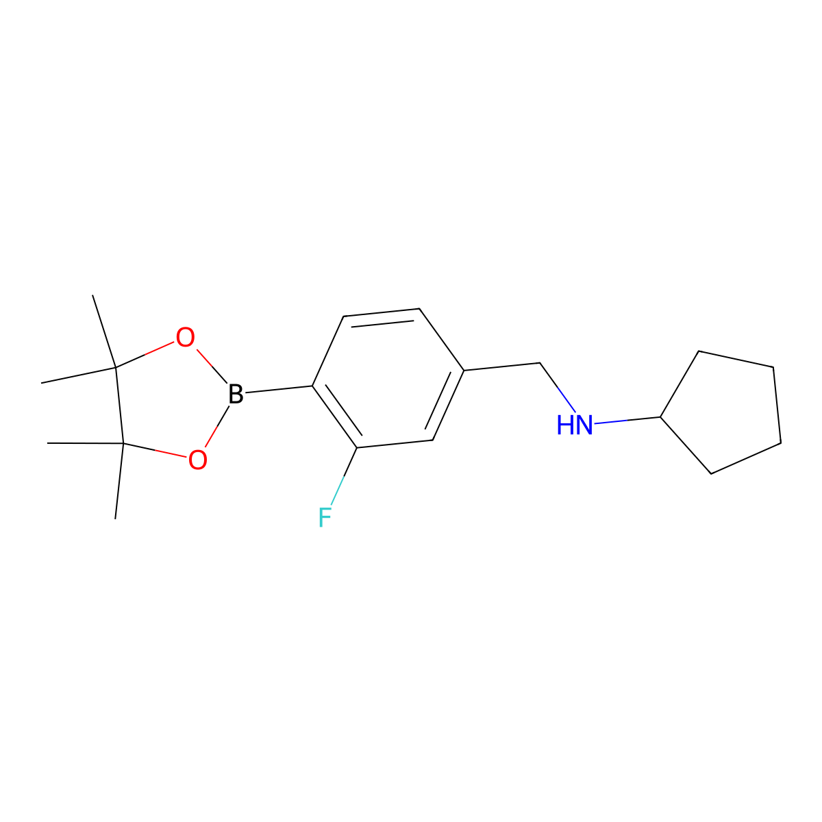 4-(N-Cyclopentylaminomethyl)-2-fluorophenylboronic acid, pinacol ester molecular structure, CAS 2096337-39-0