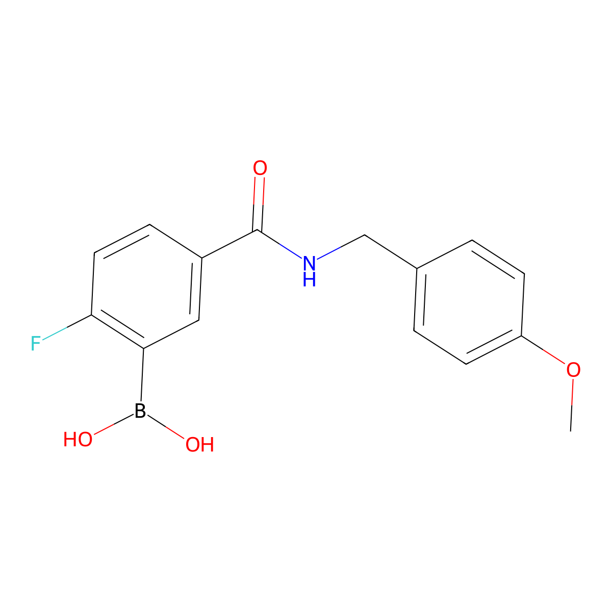 Boronic acid, B-[2-fluoro-5-[[[(4-methoxyphenyl)methyl]amino]carbonyl]phenyl]- molecular structure, CAS 2096337-49-2