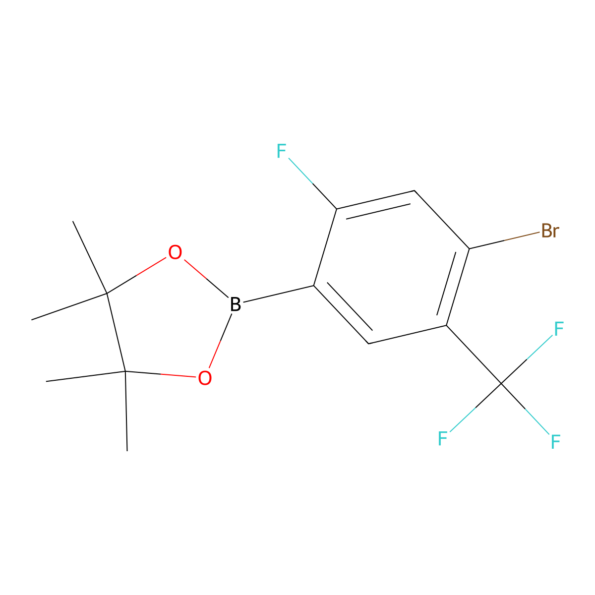 2-(4-Bromo-2-fluoro-5-(trifluoromethyl)phenyl)-4,4,5,5-tetramethyl-1,3,2-dioxaborolane molecular structure, CAS 2096337-75-4