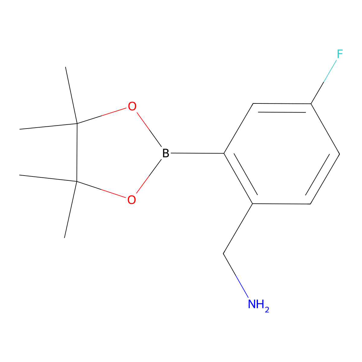 (4-Fluoro-2-(4,4,5,5-tetramethyl-1,3,2-dioxaborolan-2-yl)phenyl)methanamine molecular structure, CAS 2096337-86-7