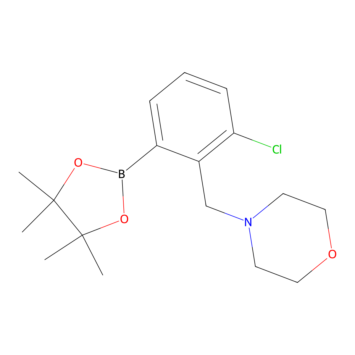 4-(2-Chloro-6-(4,4,5,5-tetramethyl-1,3,2-dioxaborolan-2-yl)benzyl)morpholine molecular structure, CAS 2096337-89-0