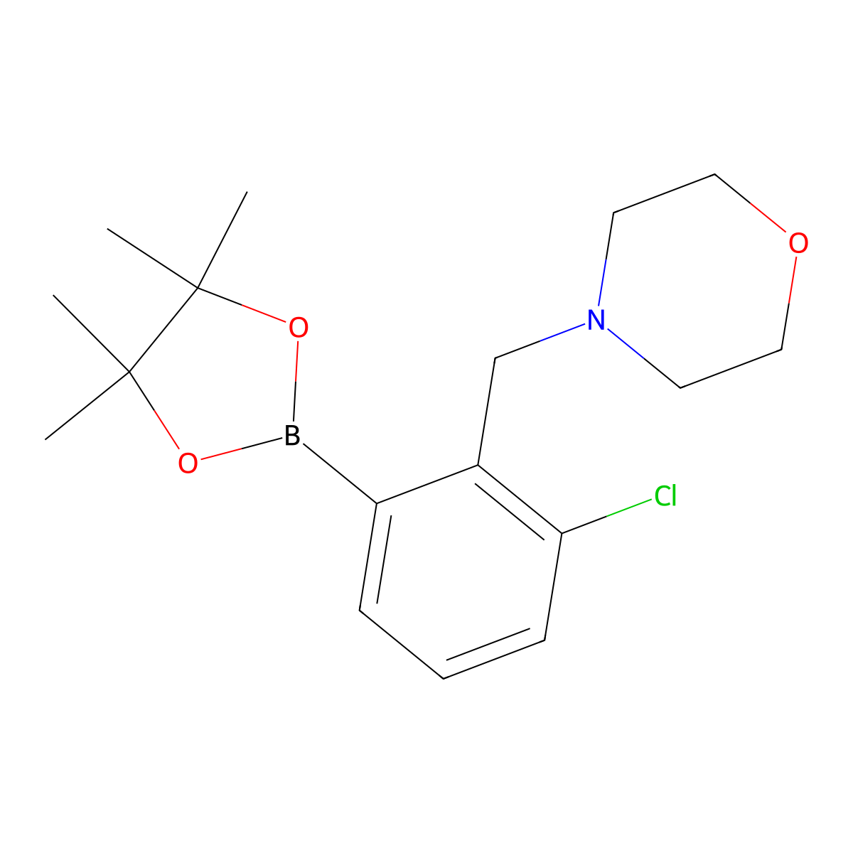 4-(2-Chloro-6-(4,4,5,5-tetramethyl-1,3,2-dioxaborolan-2-yl)benzyl)morpholine molecular structure, CAS 2096337-89-0