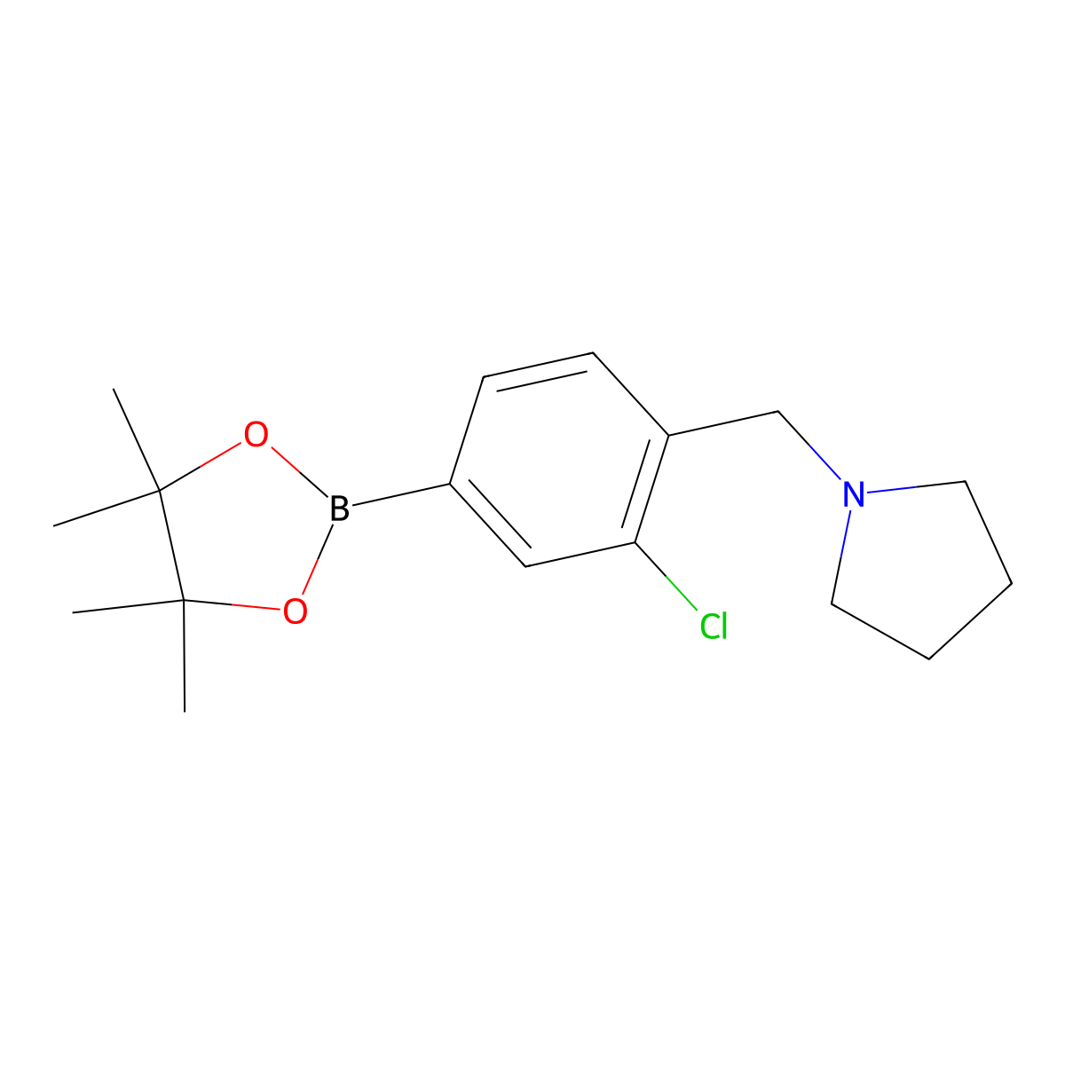 1-(2-Chloro-4-(4,4,5,5-tetramethyl-1,3,2-dioxaborolan-2-yl)benzyl)pyrrolidine molecular structure, CAS 2096337-95-8