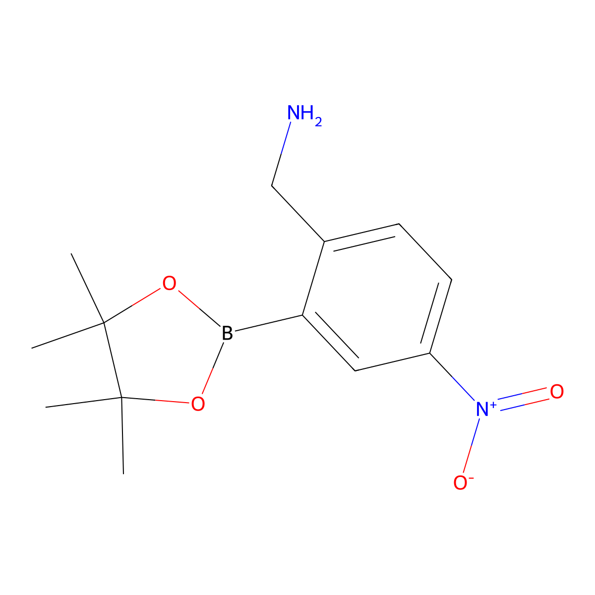 2-Aminomethyl-5-nitrophenylboronic acid, pinacol ester molecular structure, CAS 2096338-02-0