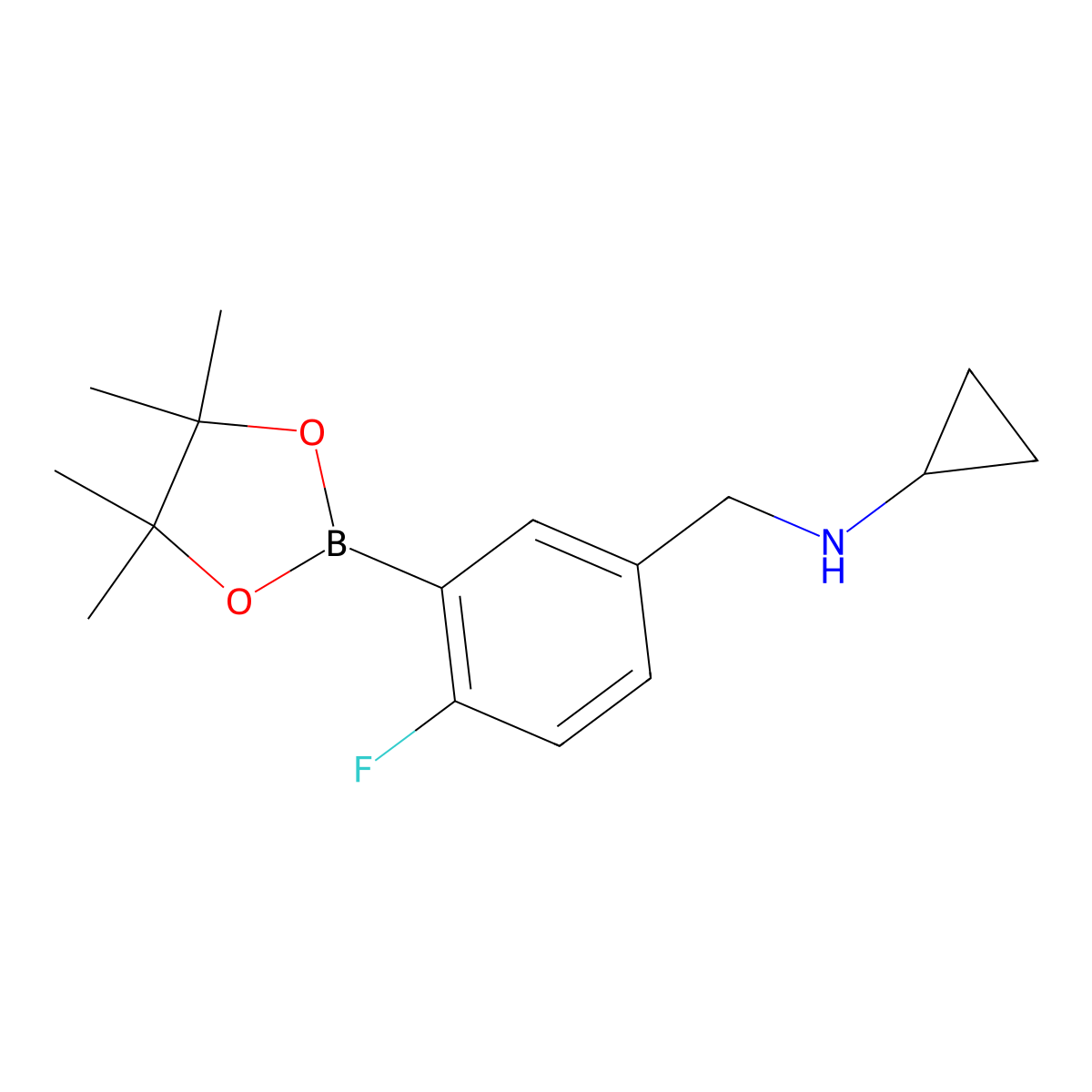 5-(Cyclopropylaminomethyl)-2-fluorophenylboronic acid pinacol ester molecular structure, CAS 2096338-43-9