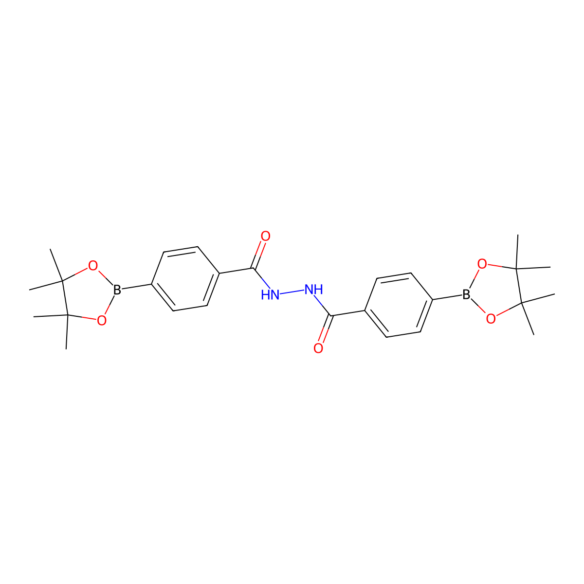 4,4'-(Hydrazine-1,2-diylbis(oxomethylene))bis(4,1-phenylene)diboronic acid, pinaool ester molecular structure, CAS 2096338-52-0