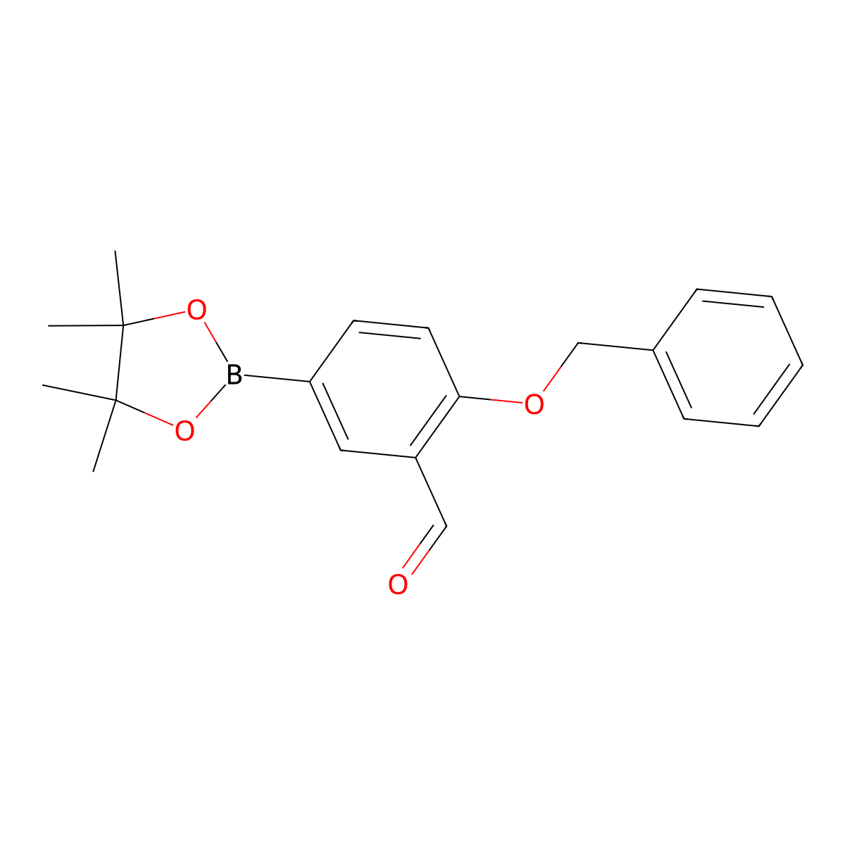 2-Benzyloxy-5-(4,4,5,5-tetramethyl-(1,3,2)dioxaborolan-2-yl)-benzaldehyde molecular structure, CAS 2096339-03-4