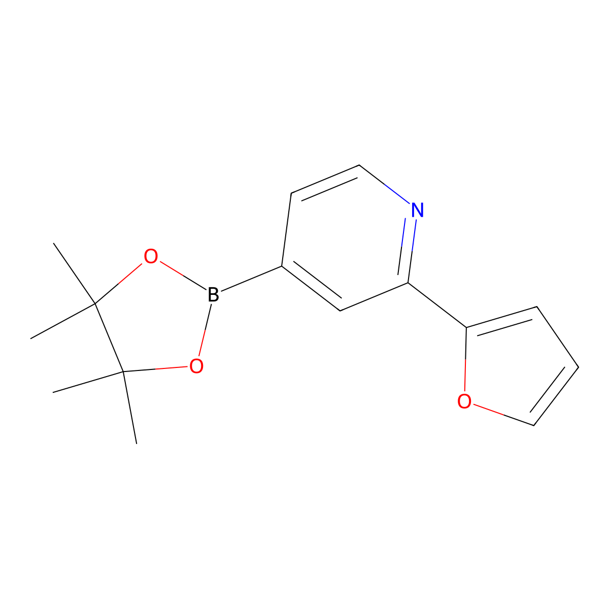 2-(Furan-2-yl)-4-(4,4,5,5-tetramethyl-1,3,2-dioxaborolan-2-yl)pyridine molecular structure, CAS 2096339-38-5