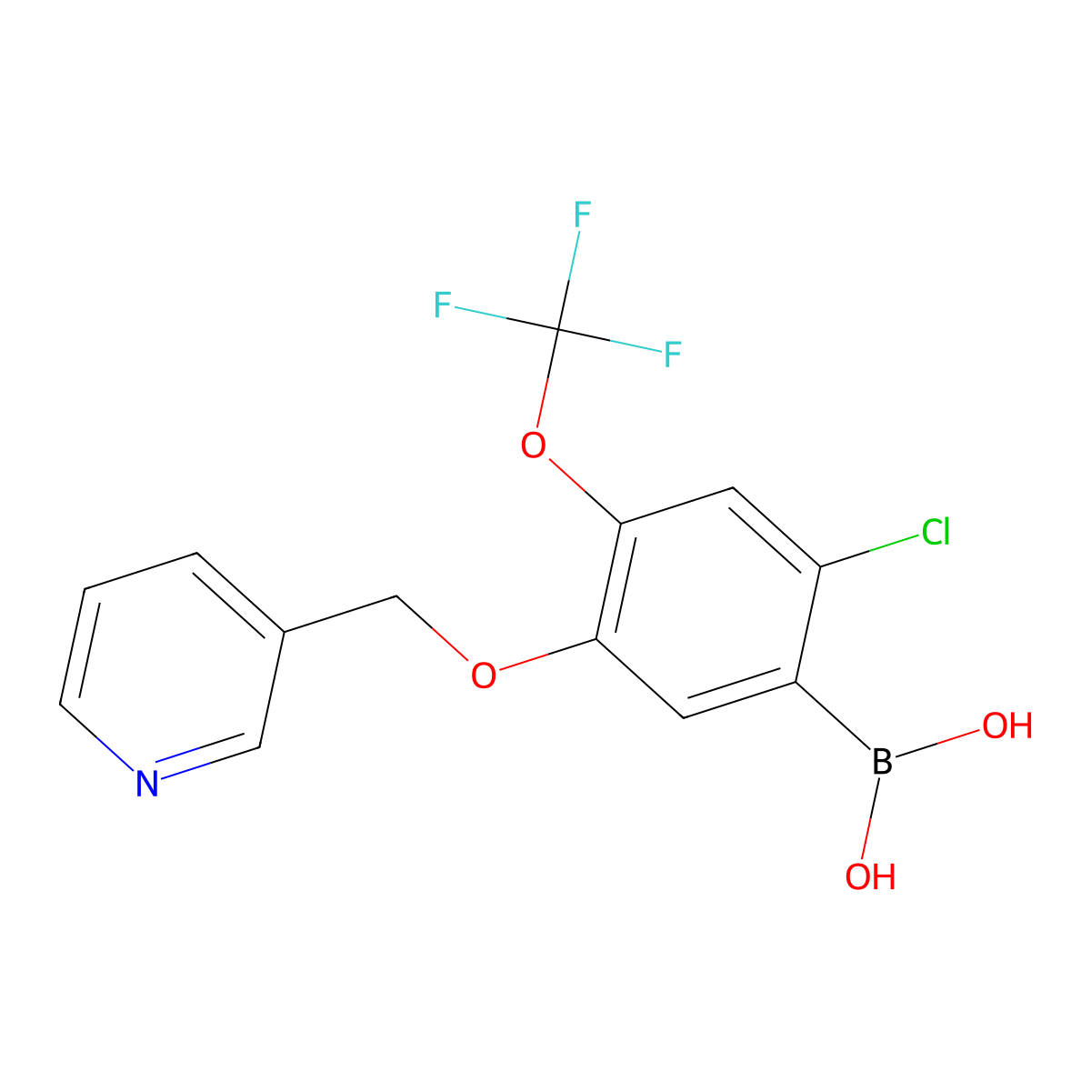 [2-Chloro-5-(pyridin-3-ylmethoxy)-4-(trifluoromethoxy)phenyl]boronic acid molecular structure, CAS 2096339-46-5