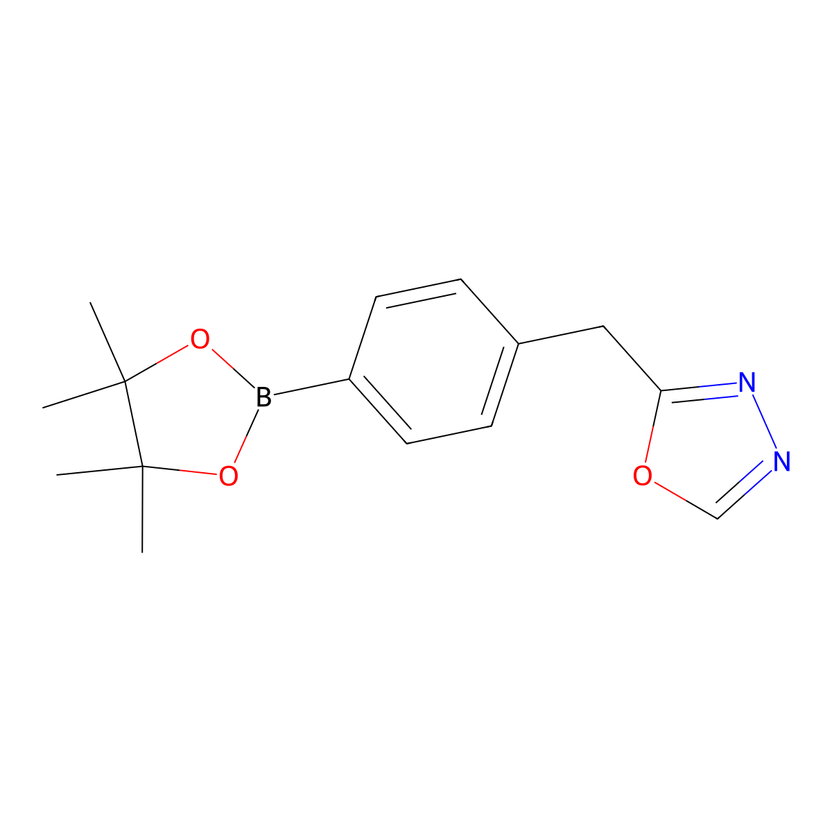 2-{[4-(Tetramethyl-1,3,2-dioxaborolan-2-yl)phenyl]methyl}-1,3,4-oxadiazole molecular structure, CAS 2096339-94-3