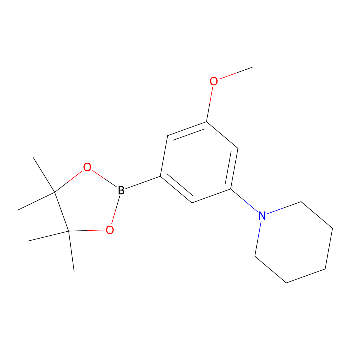 3-Methoxy-5-piperidinophenylboronic acid, pinacol ester molecular structure, CAS 2096340-00-8
