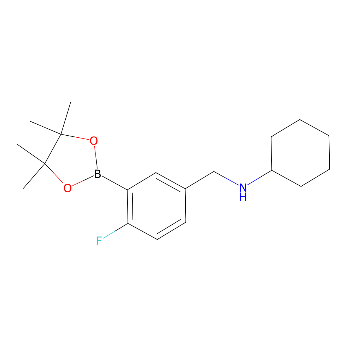 N-(4-Fluoro-3-(4,4,5,5-tetramethyl-1,3,2-dioxaborolan-2-yl)benzyl)cyclohexanamine molecular structure, CAS 2096340-16-6