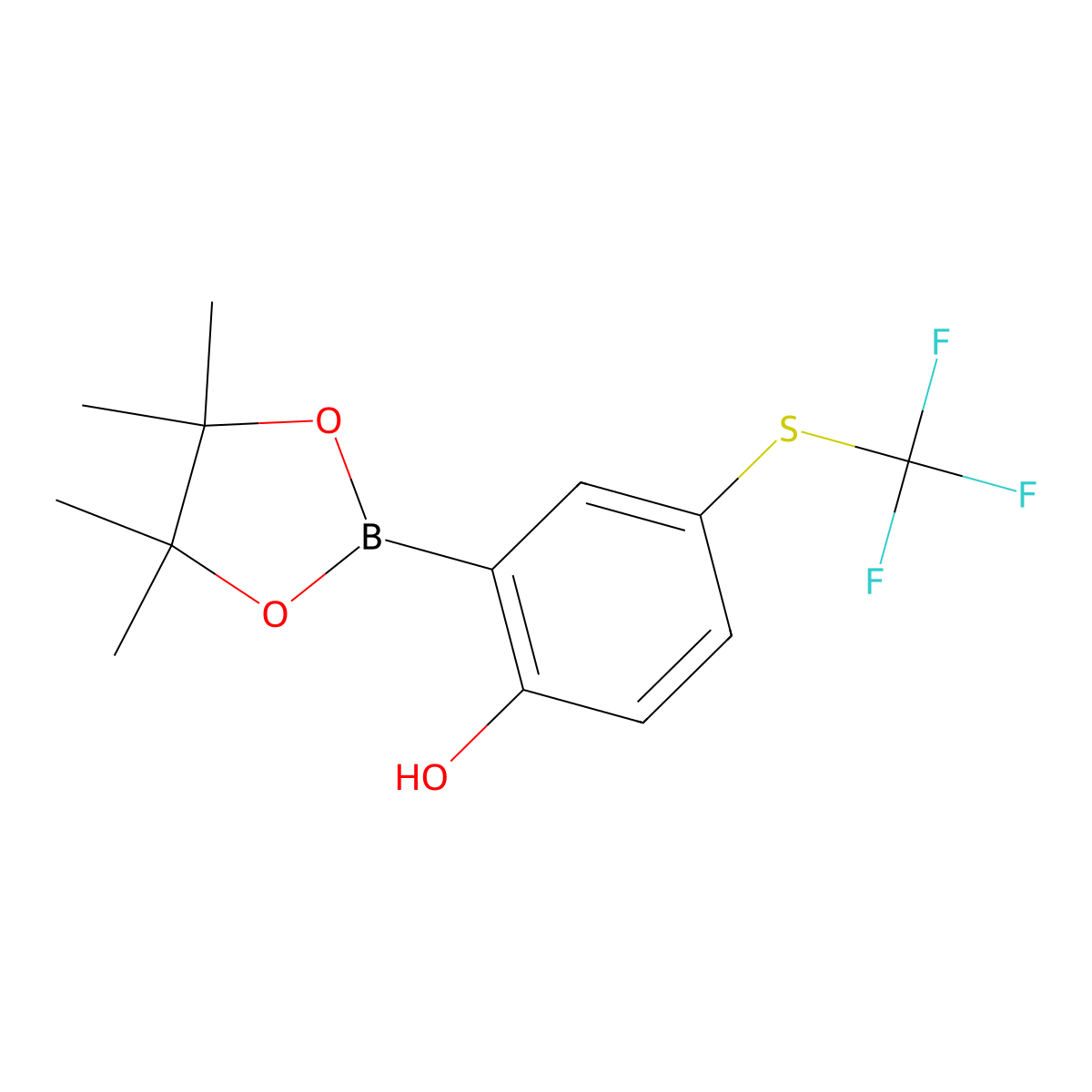 2-(4,4,5,5-Tetramethyl-1,3,2-dioxaborolan-2-yl)-4-((trifluoromethyl)thio)phenol molecular structure, CAS 2096340-17-7